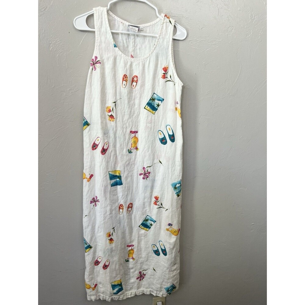 Hot Cotton Marc Ware White Linen Blend Tropical Sleeveless Maxi Dress Sz Small